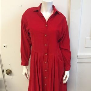 1970s Vintage Red Corduroy Dress Size 10